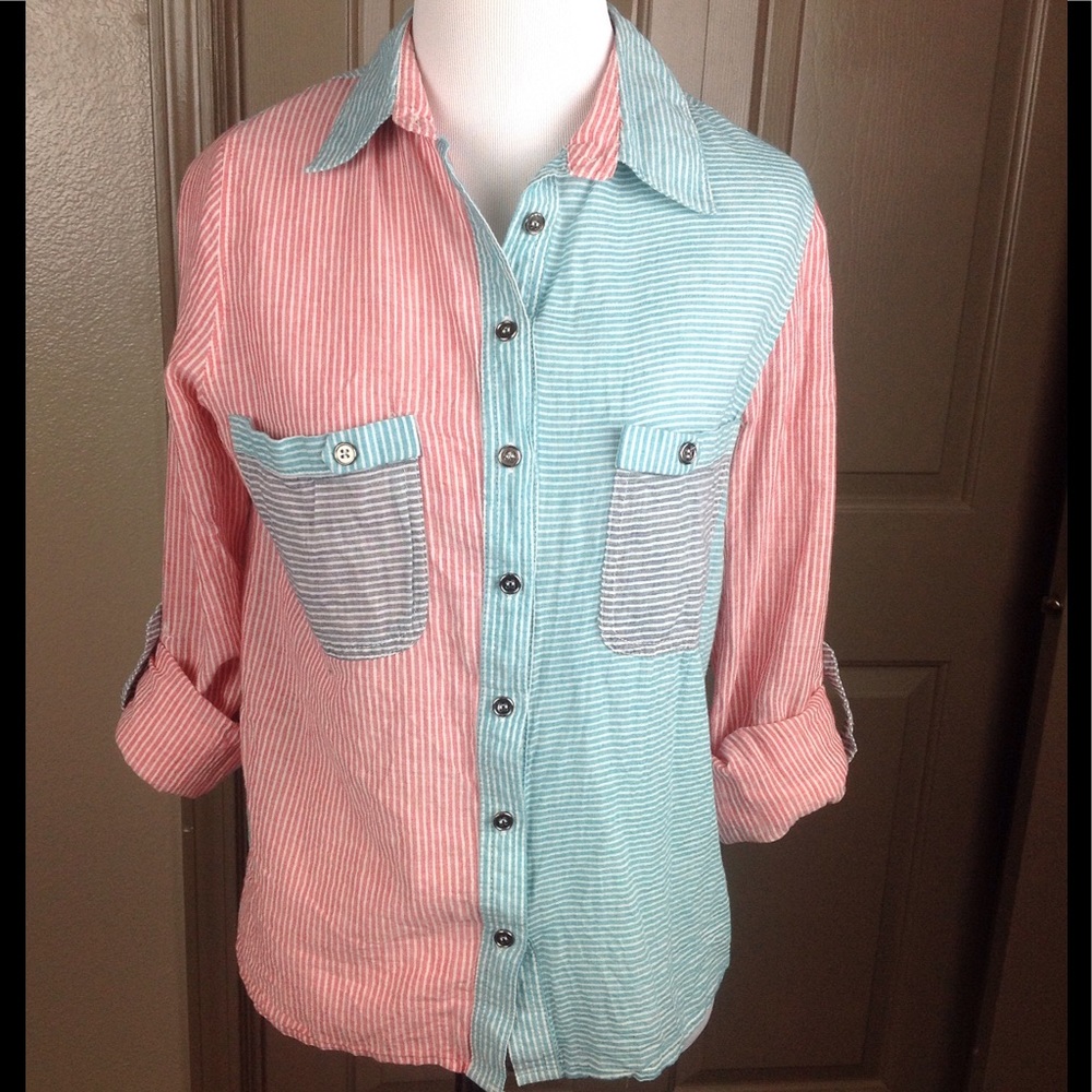 Mind Code Top Thin 100% Cotton Med Button Down