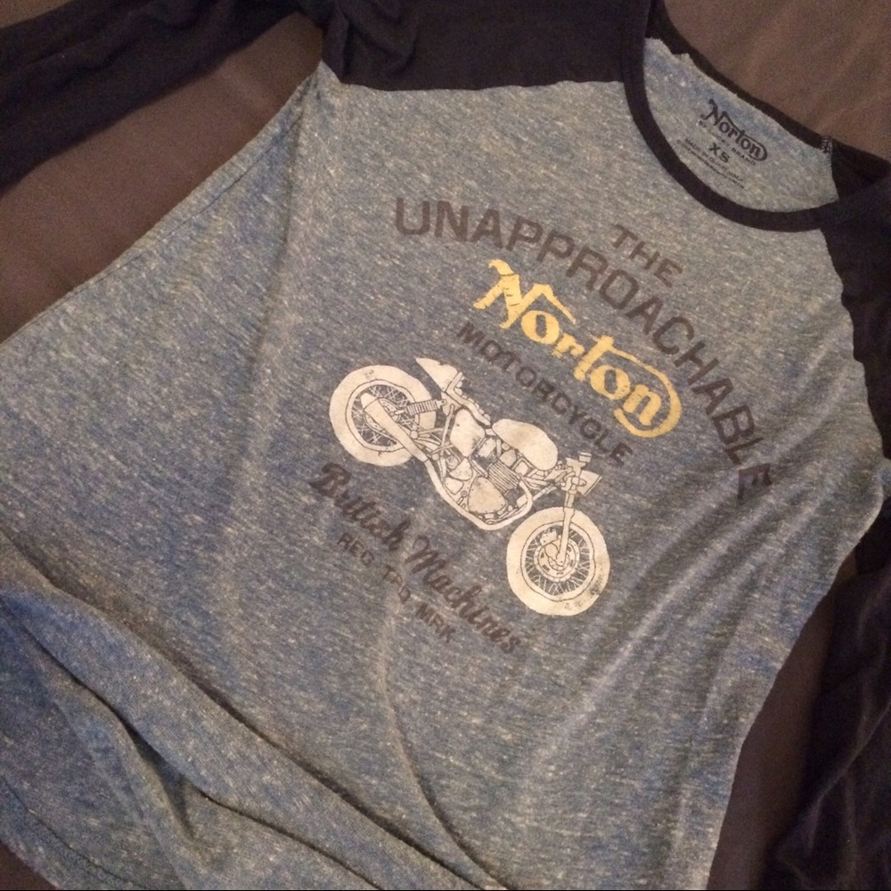 Baseball Tee with a motorcycle logo on the front