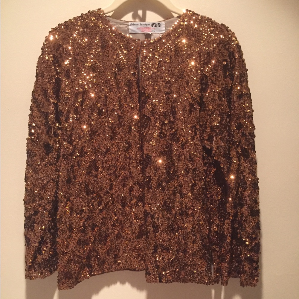 Copper sequined Mandarin collar one-button Cardi