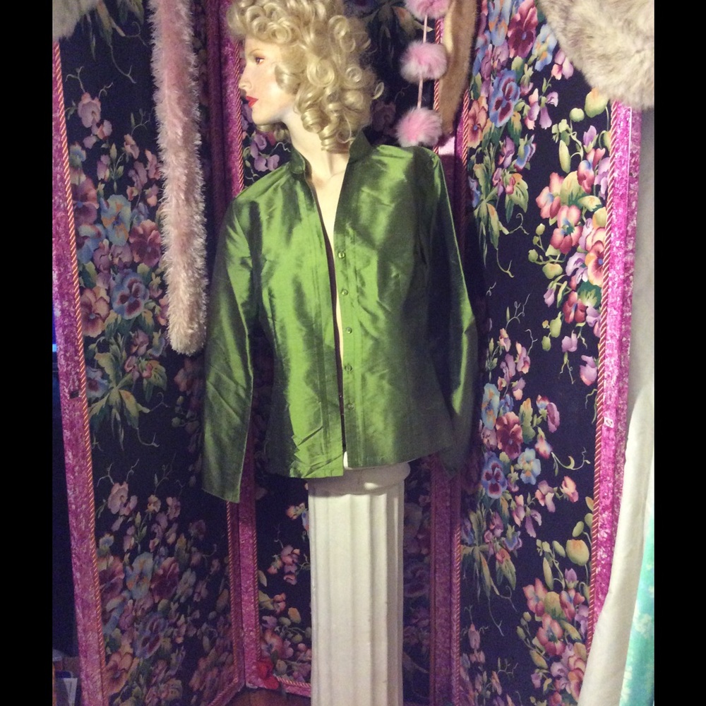 Emerald green 100% silk blouse top