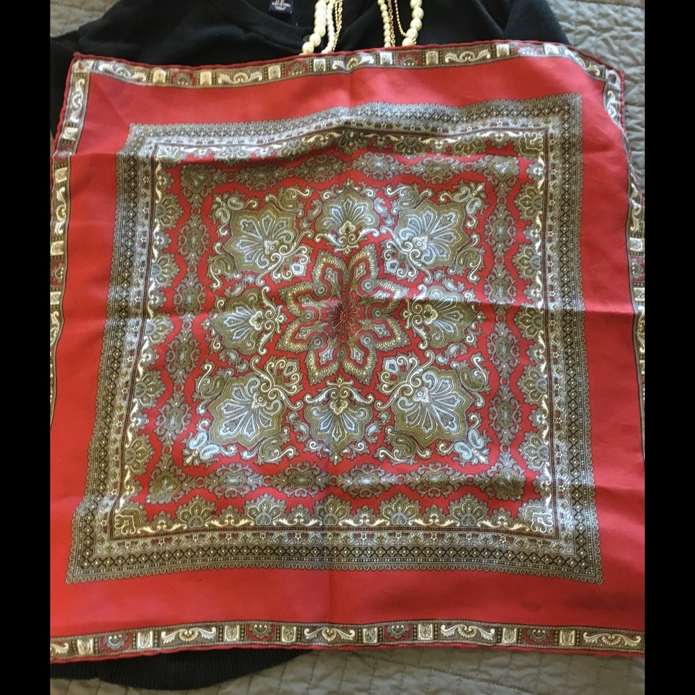 Vintage silk hanky/pocket square brick red