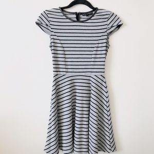 Striped Skater Dress with Leather trim
