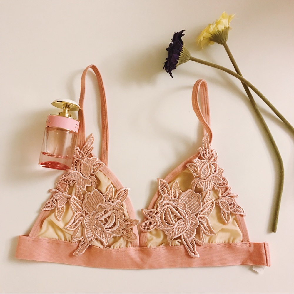 Pink floral mesh bralette