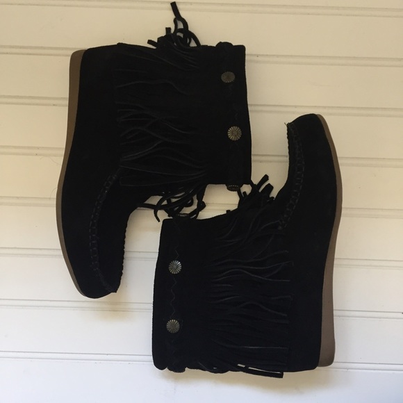 Black Suede Fringe Booties - Picture 1 of 5