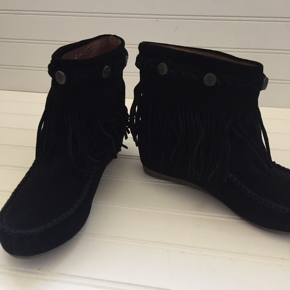 Black Suede Fringe Booties - Picture 2 of 5