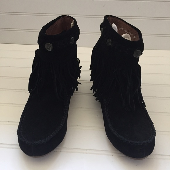 Black Suede Fringe Booties - Picture 3 of 5