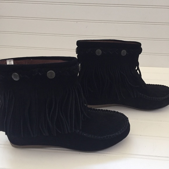Black Suede Fringe Booties - Picture 4 of 5