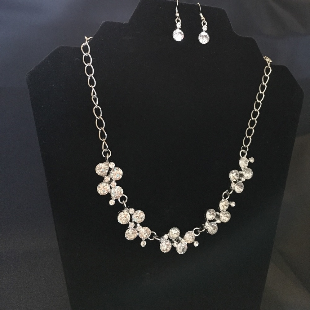 White Crystal Necklace and Earrings