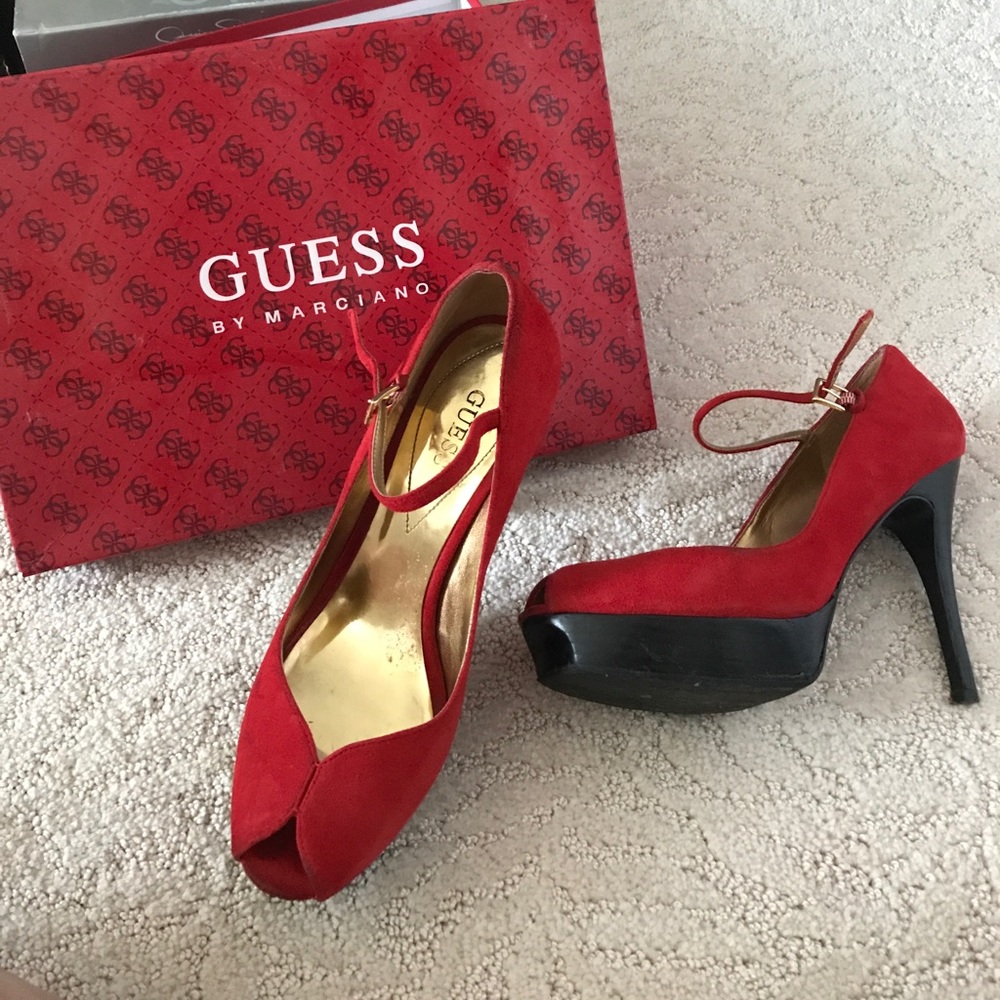Red peep toe heels