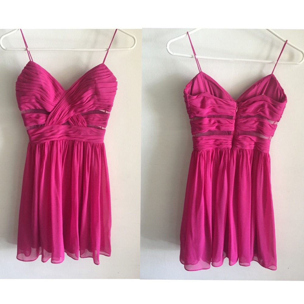 hot pink dress with mesh cutouts