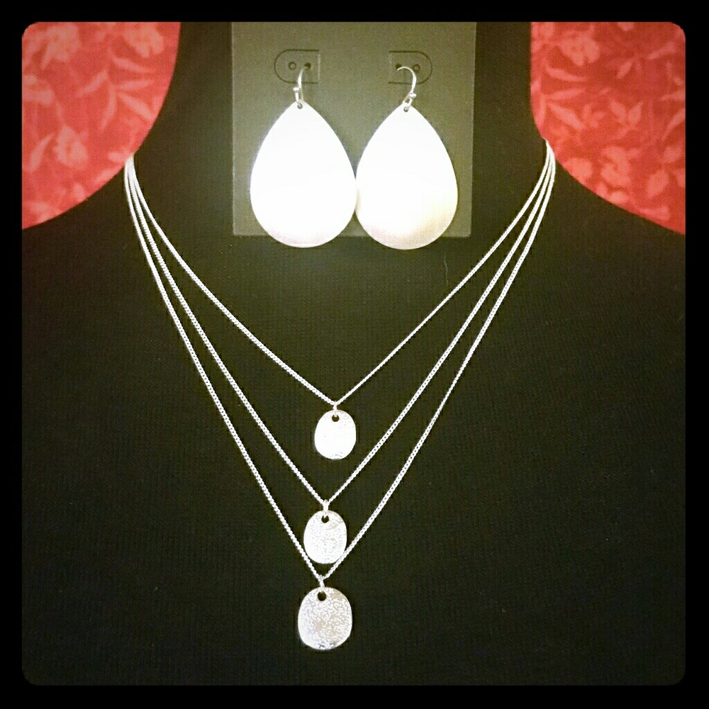 Platinum Charm Necklace & Earring Set