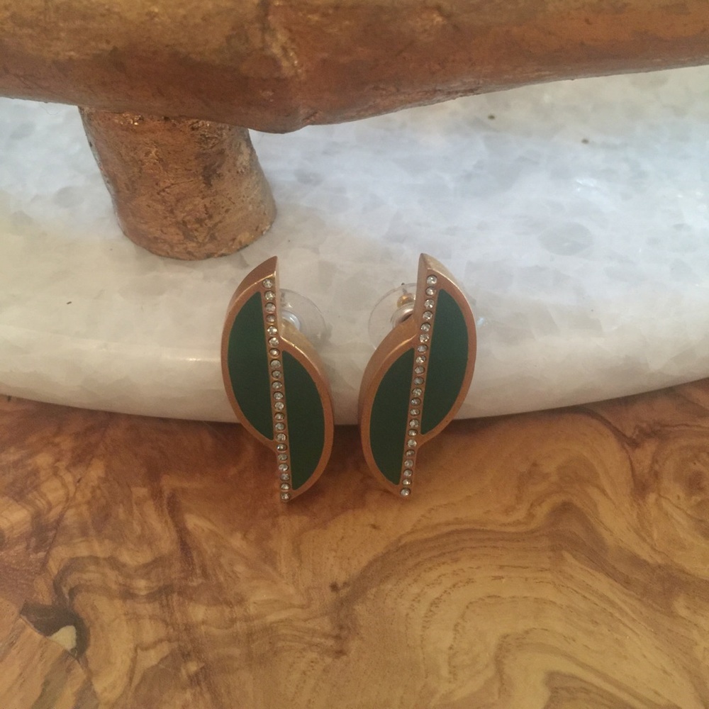 Green and rhinestone earrings