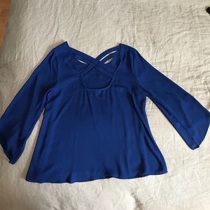 Cerulean blue blouse with cross cross detail