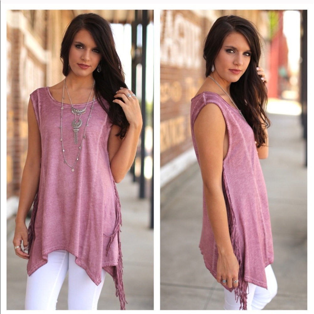 💖🎉HOST PICK🎉Mauve side fringe top💖 - Picture 2 of 7