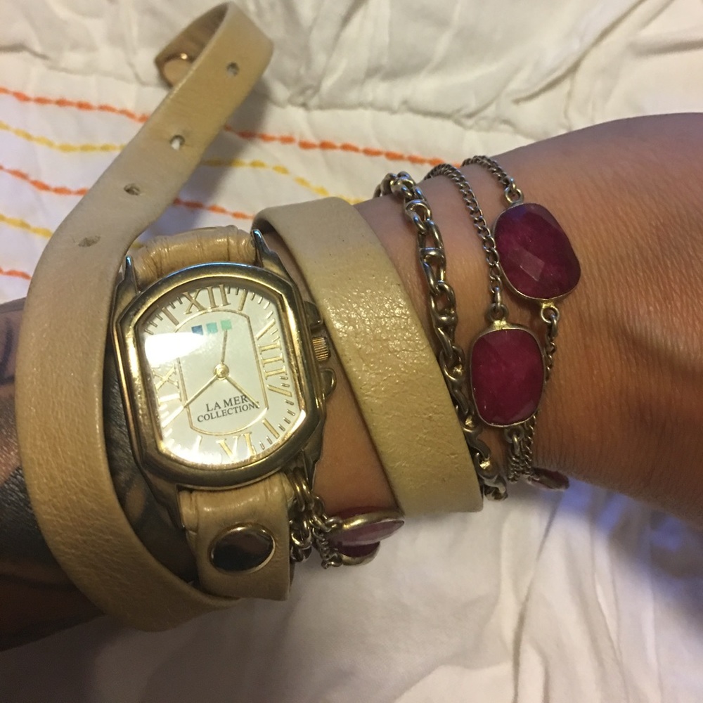 La Mer Watch - tan leather and rubies