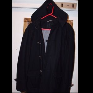 Black peacoat with hoodie