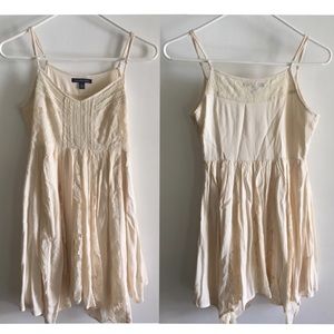 cream lace handkerchief hemline dress