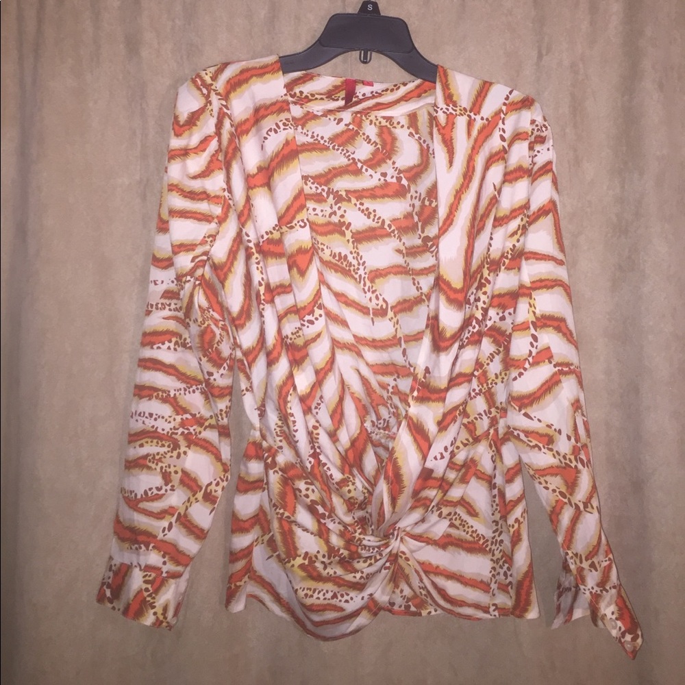 Orange, Tan, Brown, & White Long Sleeve Blouse