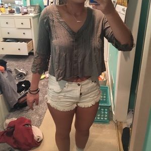 Lace sleeve button blouse from PacSun olive green