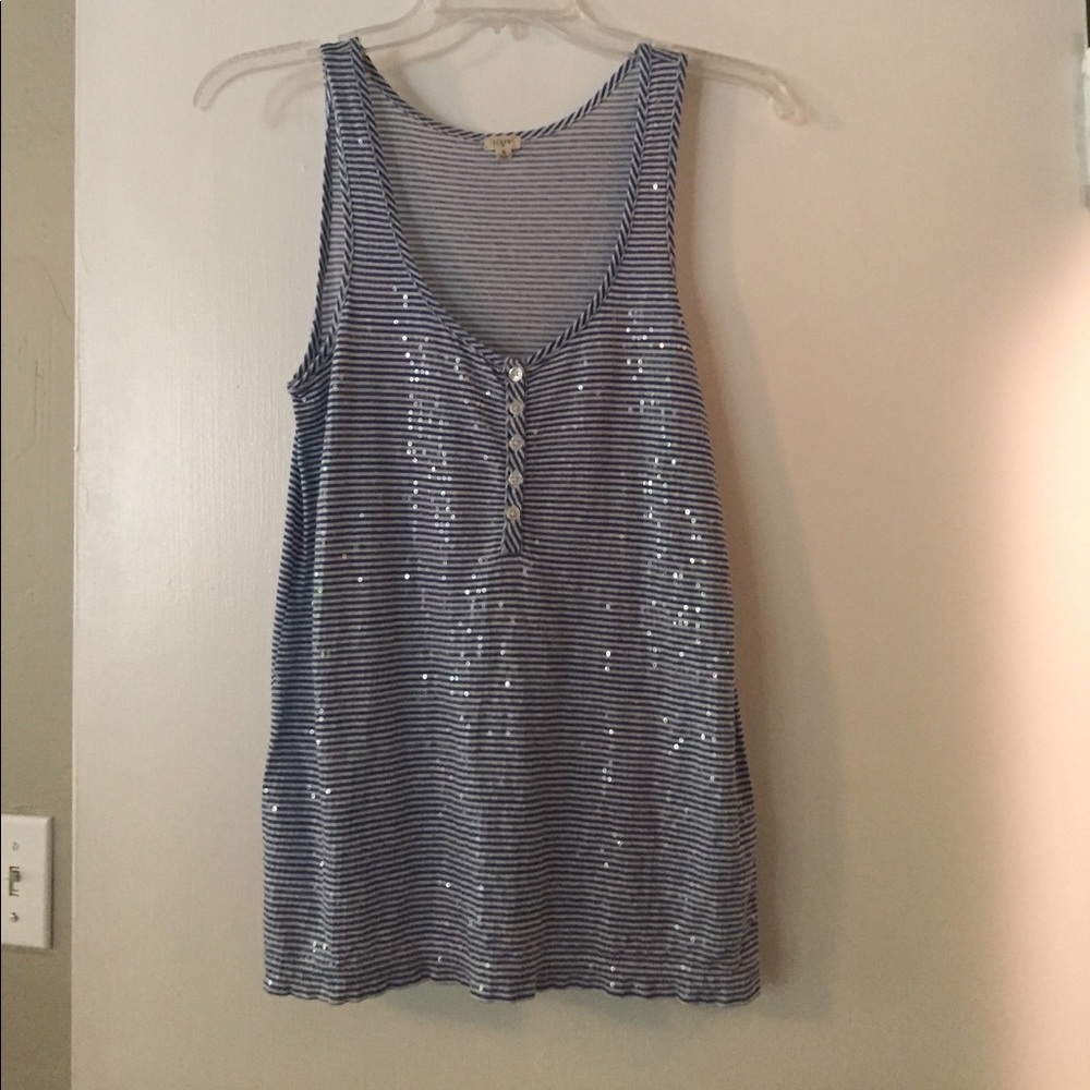 Blue and white striped sparkly jcrew tank