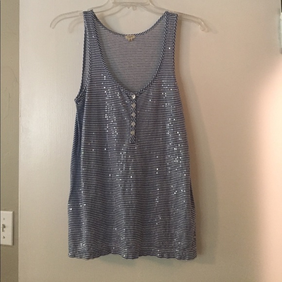 Blue and white striped sparkly jcrew tank - Picture 1 of 4