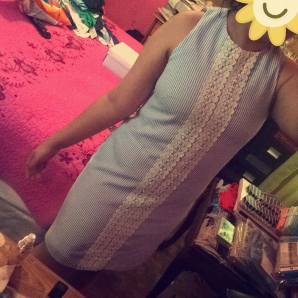 Blue Striped Lace Dress