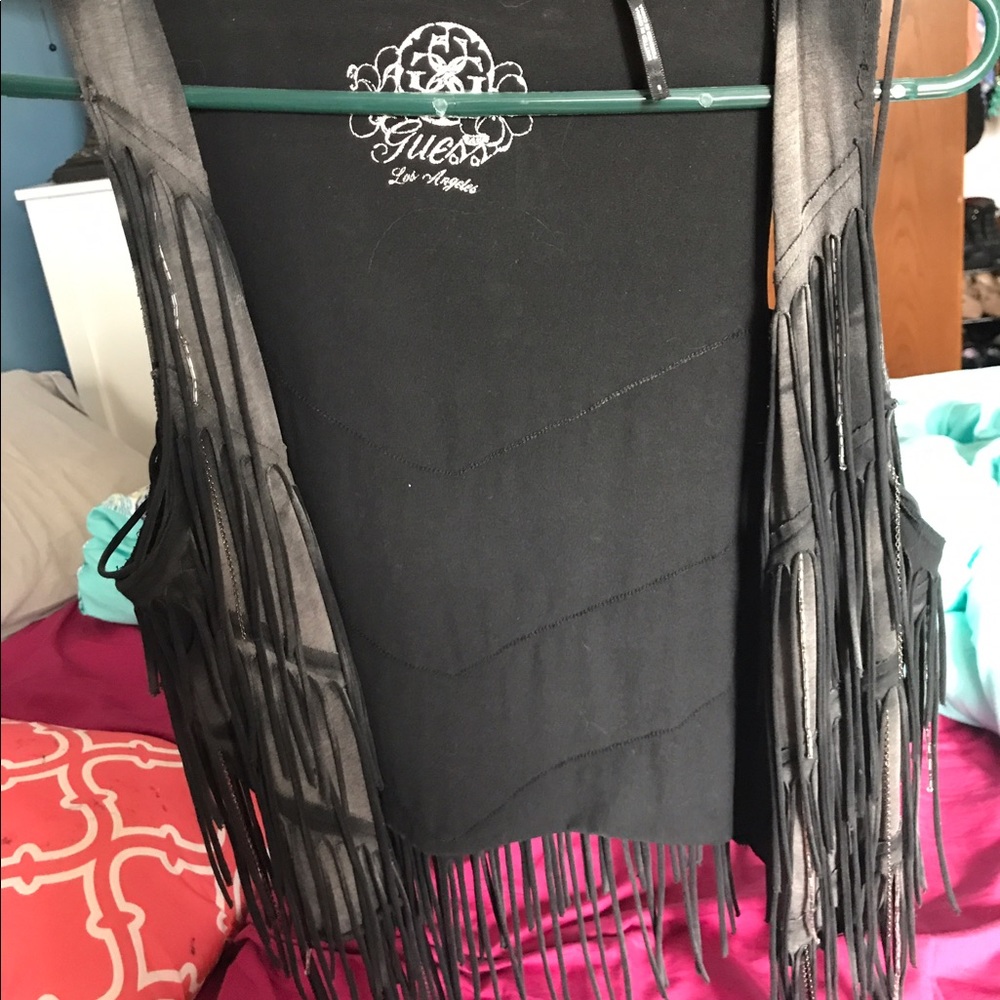 Acid wash vest with fringe