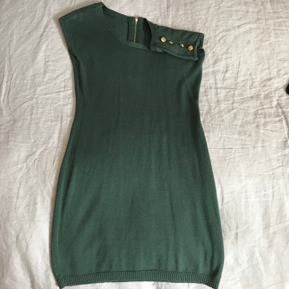 Lightweight sweater dress with gold button detail