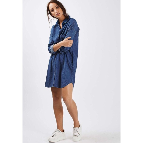 Topshop Dresses & Skirts - Topshop MOTO Denim Clean Blue Shirt Dress