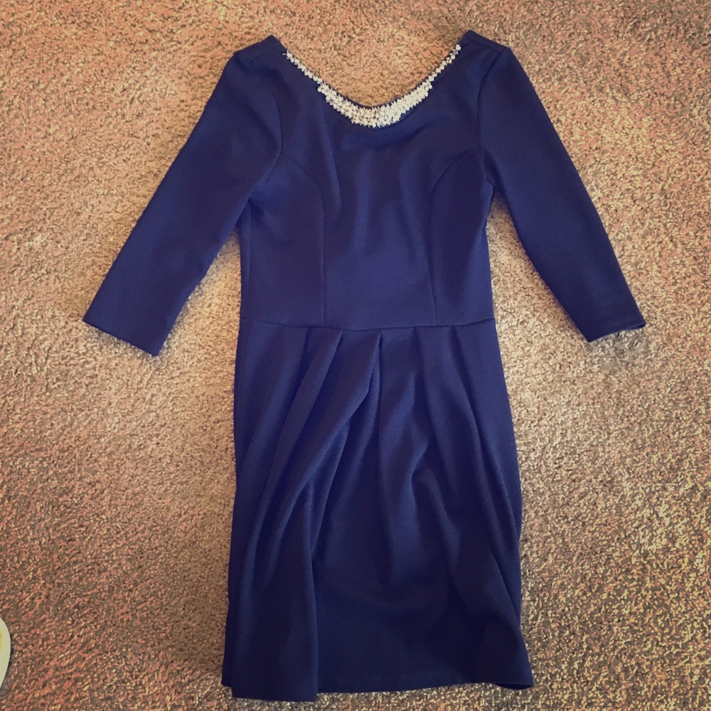 Francesca's navy embellished, low back dress