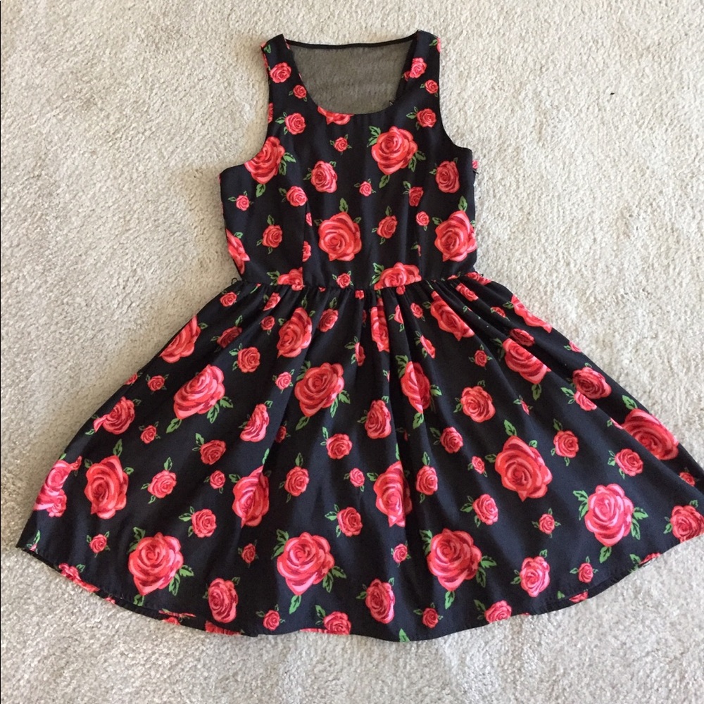 Black dress with red roses