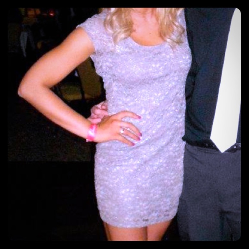 Grey Lace backless mini dress