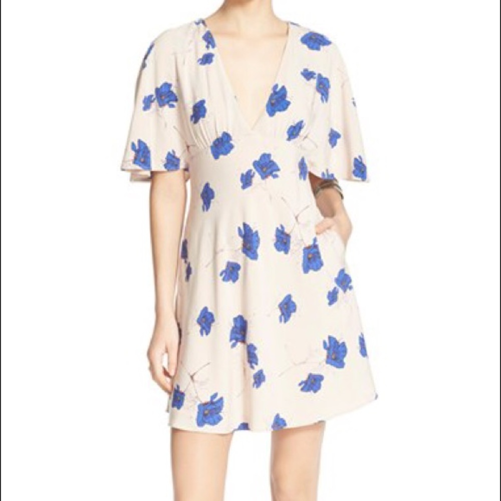 Free People plunging neckline floral mini dress