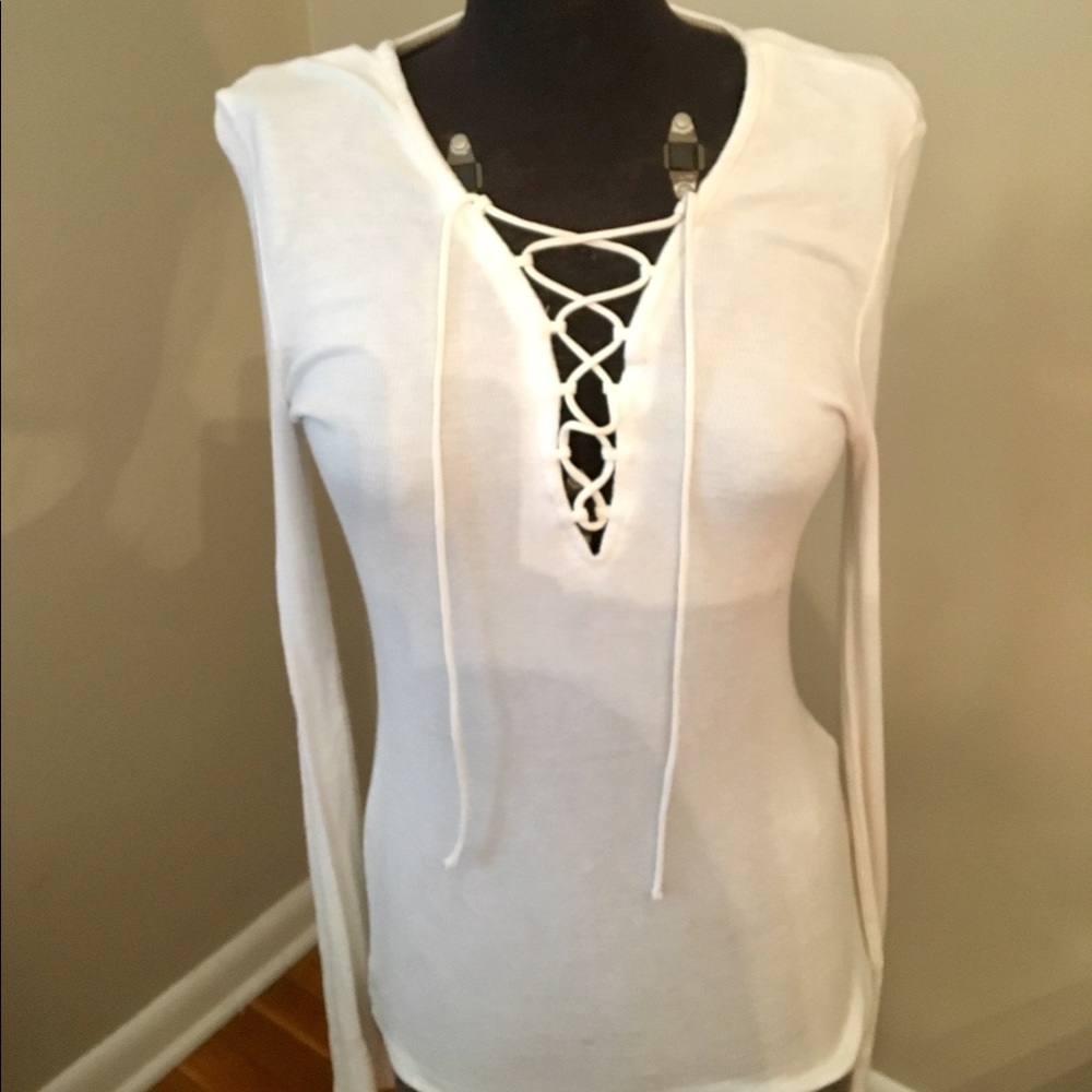Tie-up Front White Long Sleeve