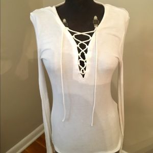 Tie-up Front White Long Sleeve