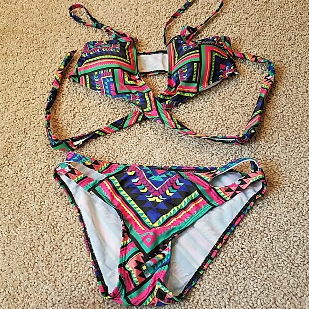 Tribal multicolor print bikini, new