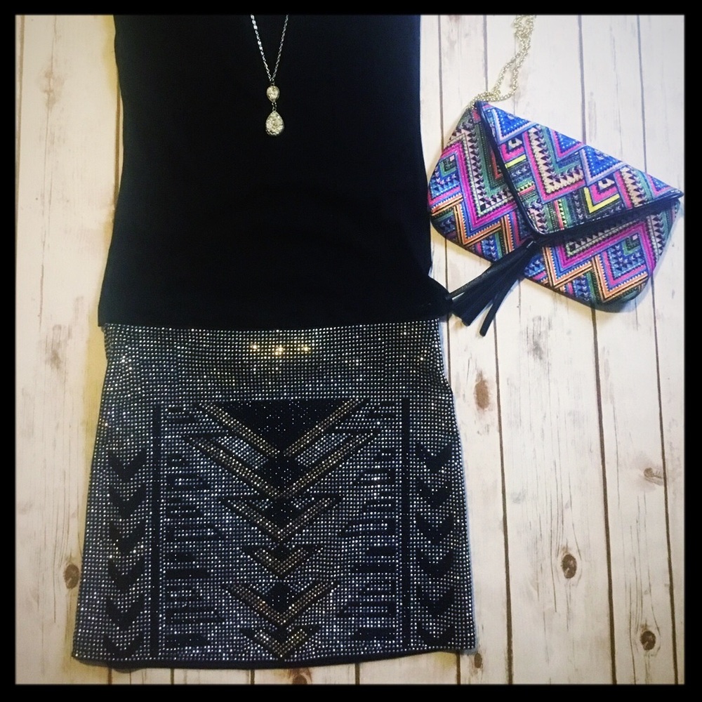 Beaded Chevron Mini Skirt by Fate, size M.