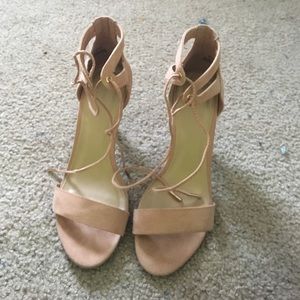 Blush tie up heels