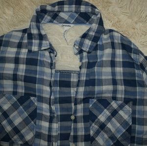 Plaid pattern Button up w/see through back panel