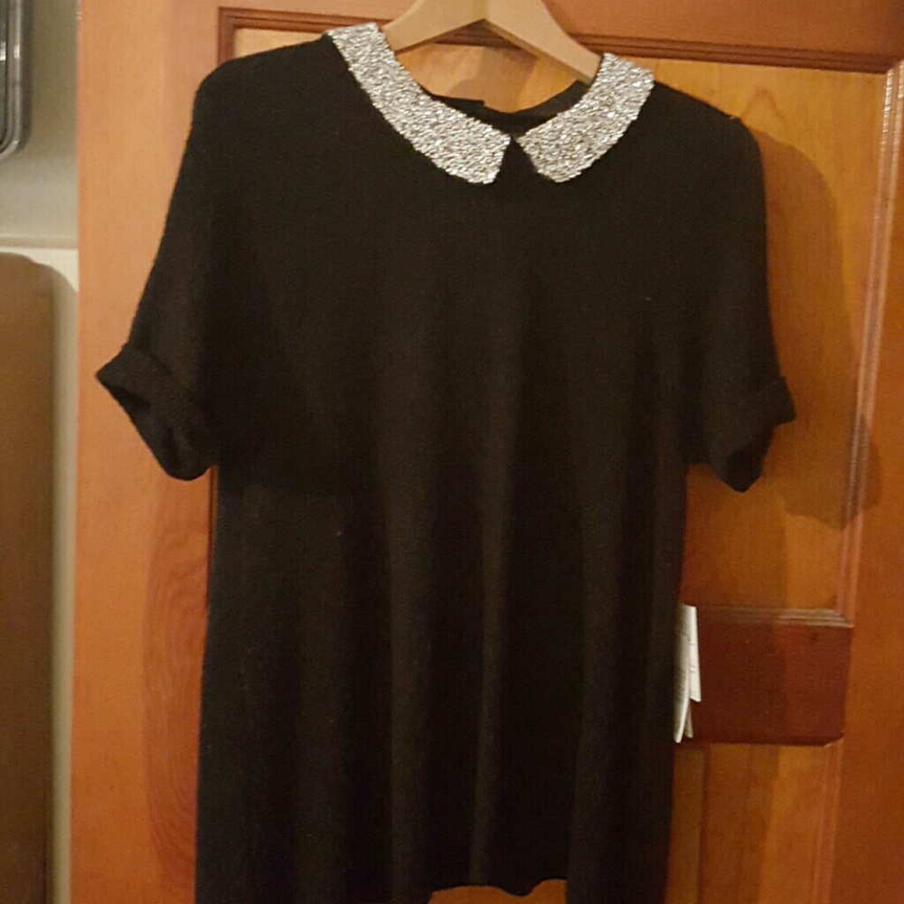 ELLE black sweater with silver beaded, removable
