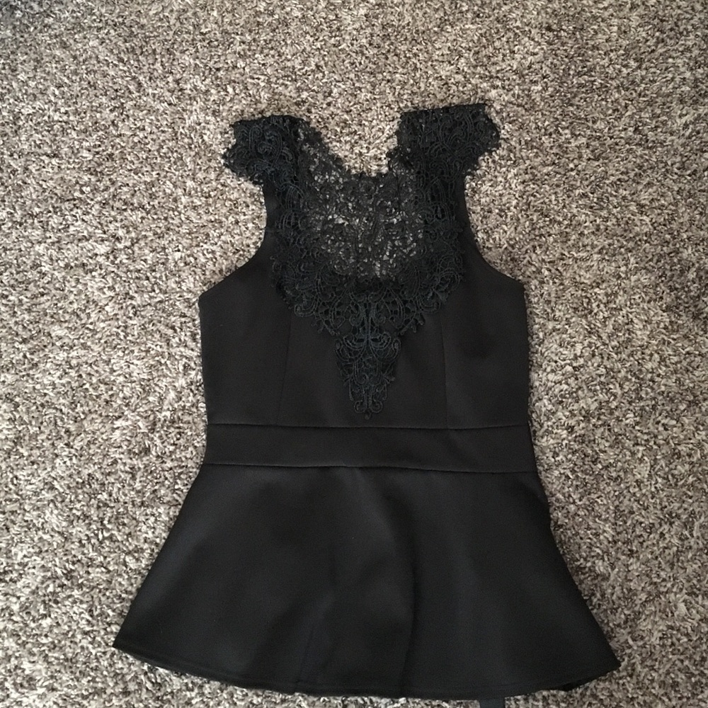 NWOT black lace peplum top