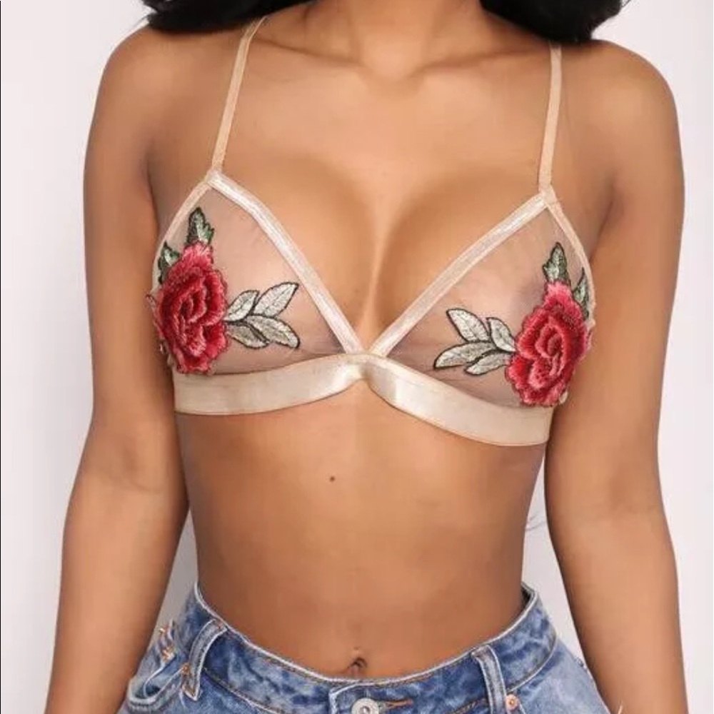 Rose detailing embroidered bralette