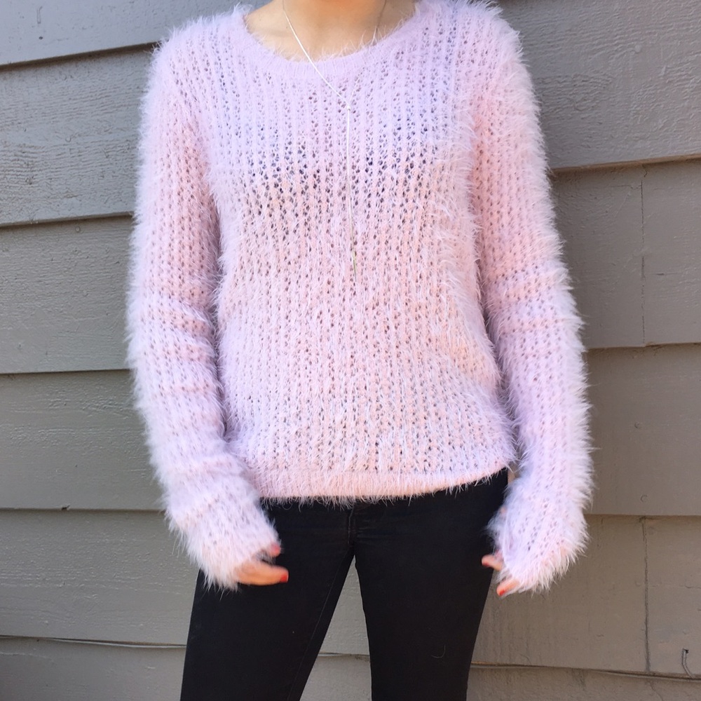 Fluffy pink sparkly sweater