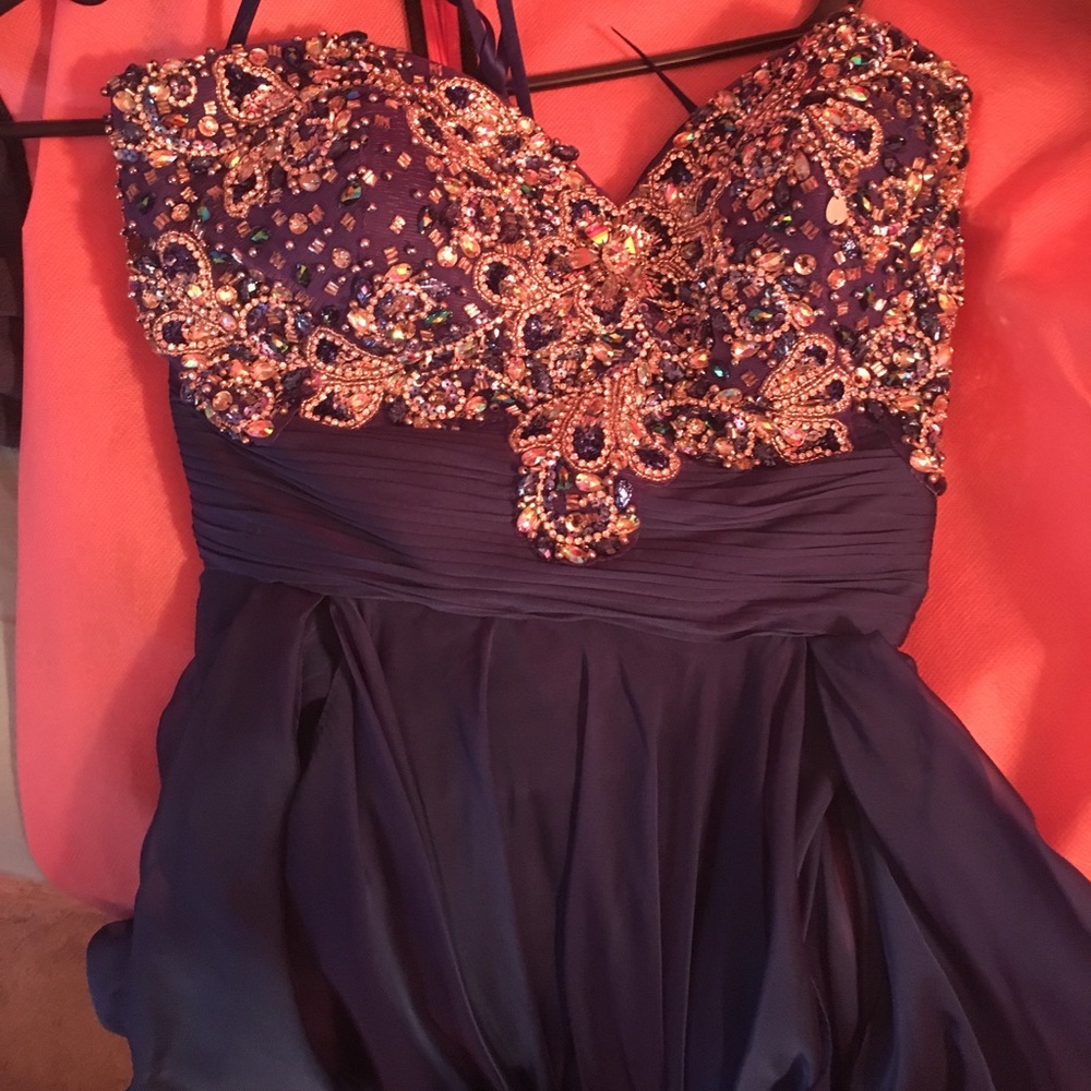 Blue prom dress with sequins top