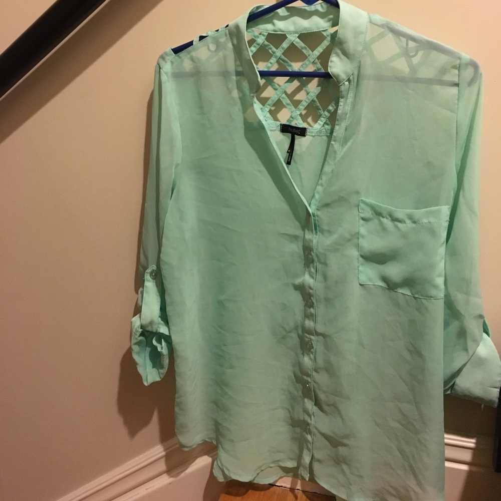 Sheer mint green top with lattice back - Picture 1 of 4
