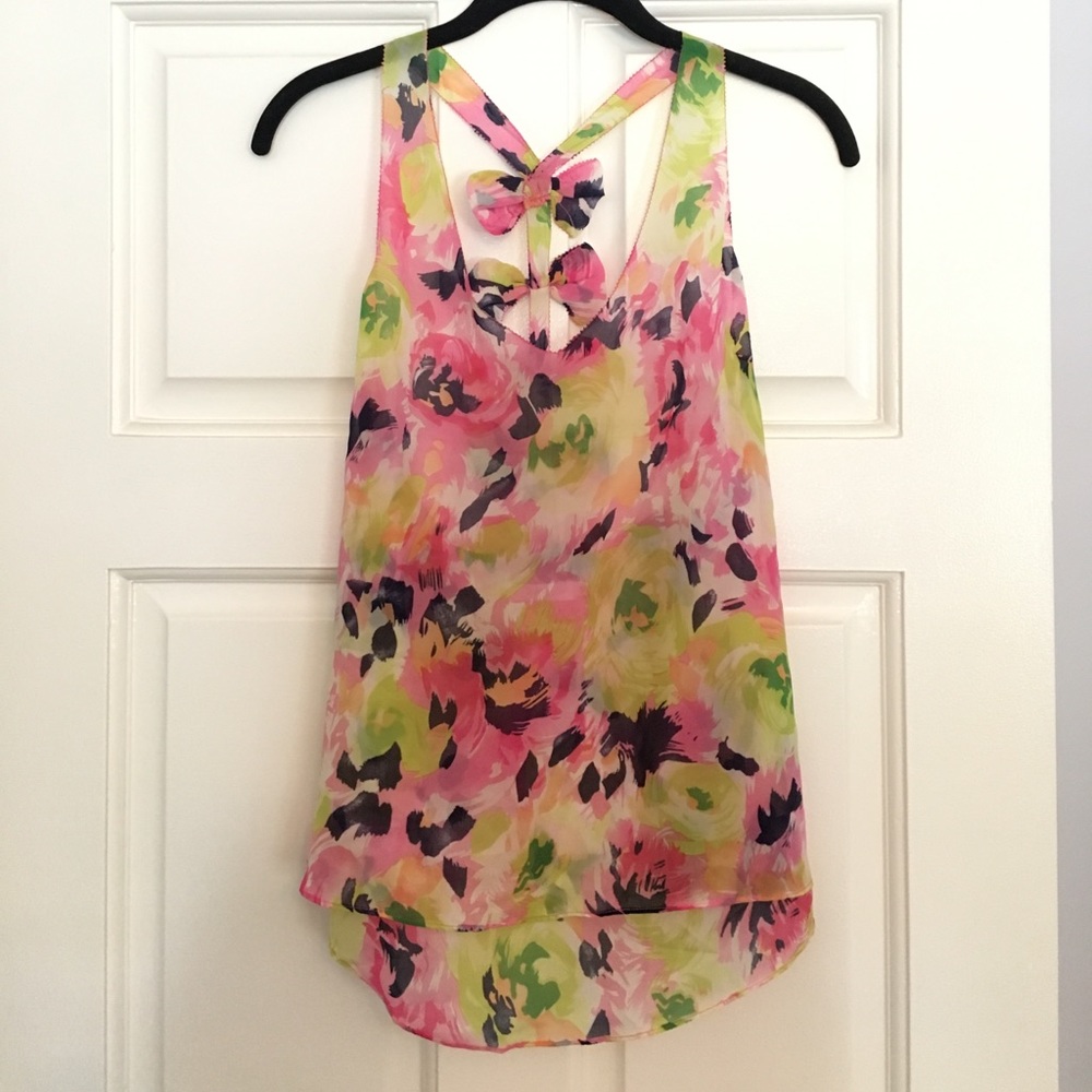 LF floral racer back top with back bow details