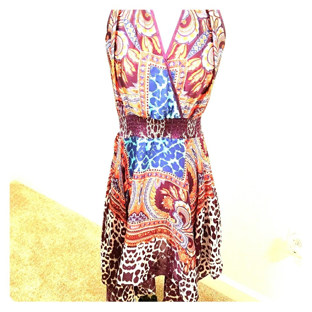 BeBe  Women's Vneck Printed Halter Dress