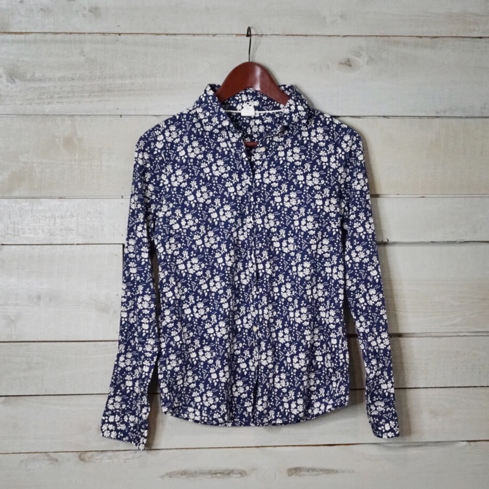 J.Crew Navy & White Floral Button Up