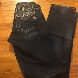 MissMe Jewled pocket straight leg dark wash jeans