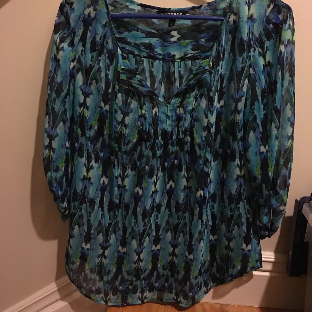 Multicolored blouse with neck tie